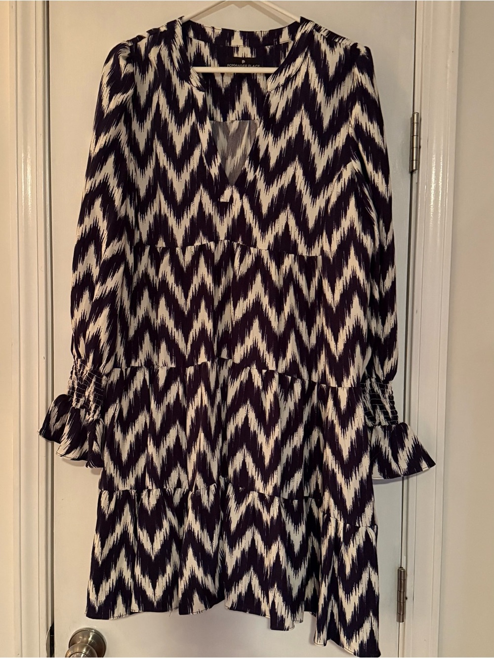 Pomander Place from Tuckernuck Navy and White Chevron Tiered Dress